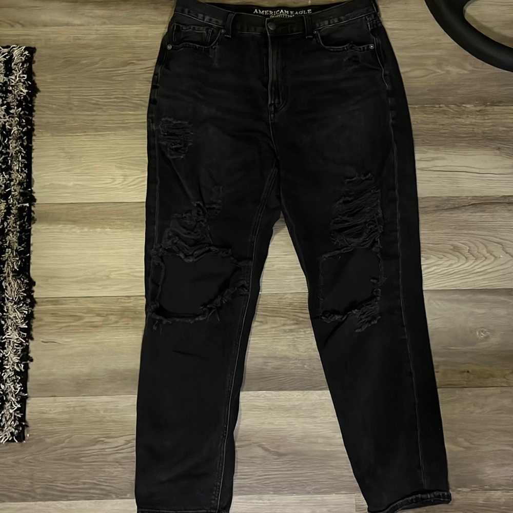 American Eagle Black Distressed Mom Jeans